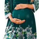 Ekouaer Women Lace Maternity Nursing Gown and 3/4 Sleeve Robe Set Double Layer Breastfeeding Nightgown Slip Dress & Bathrobe (Large, Lake Green Floral)