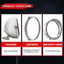 FATECIM Motorcycle 7" Round Headlight Bucket Housing with Visor 7 Inch LED Headlamp Shell Protective Cover Heavy Duty Universal for Harley Kawasaki Honda Yamaha Suzuki Chopper Cafe Racer Bobber Chrome