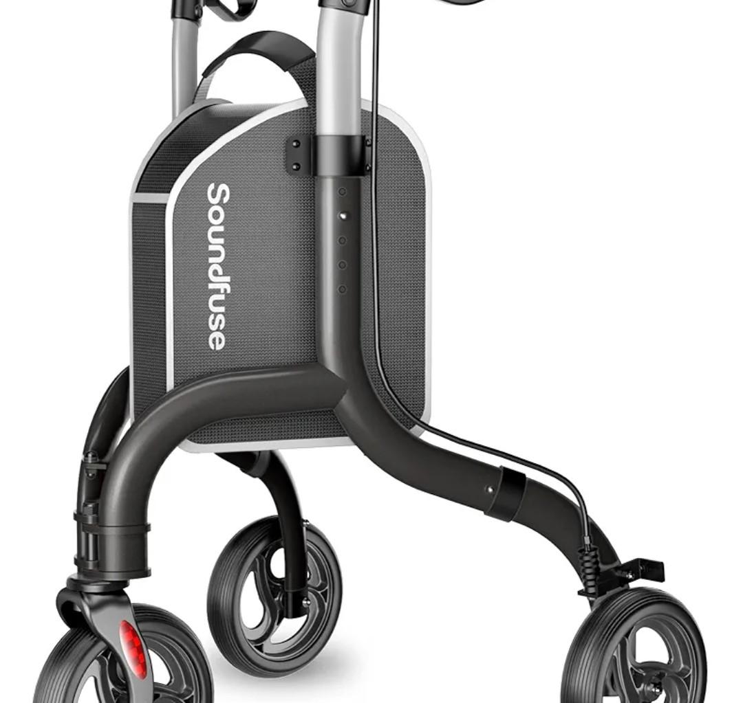3 Wheel Walkers for Seniors, Lightweight Foldable Aluminum Rollator Walker, Height Adjustable Three Wheel Walker, Black