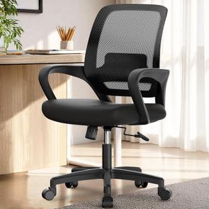 NEO Chair Office Desk Mesh Chair Ergonomic Computer Mid-Back Chair with Comfy Lumbar Support Wheels Swivel Adjustable Height Rolling for Home Vanity Bedroom Study (All Black)