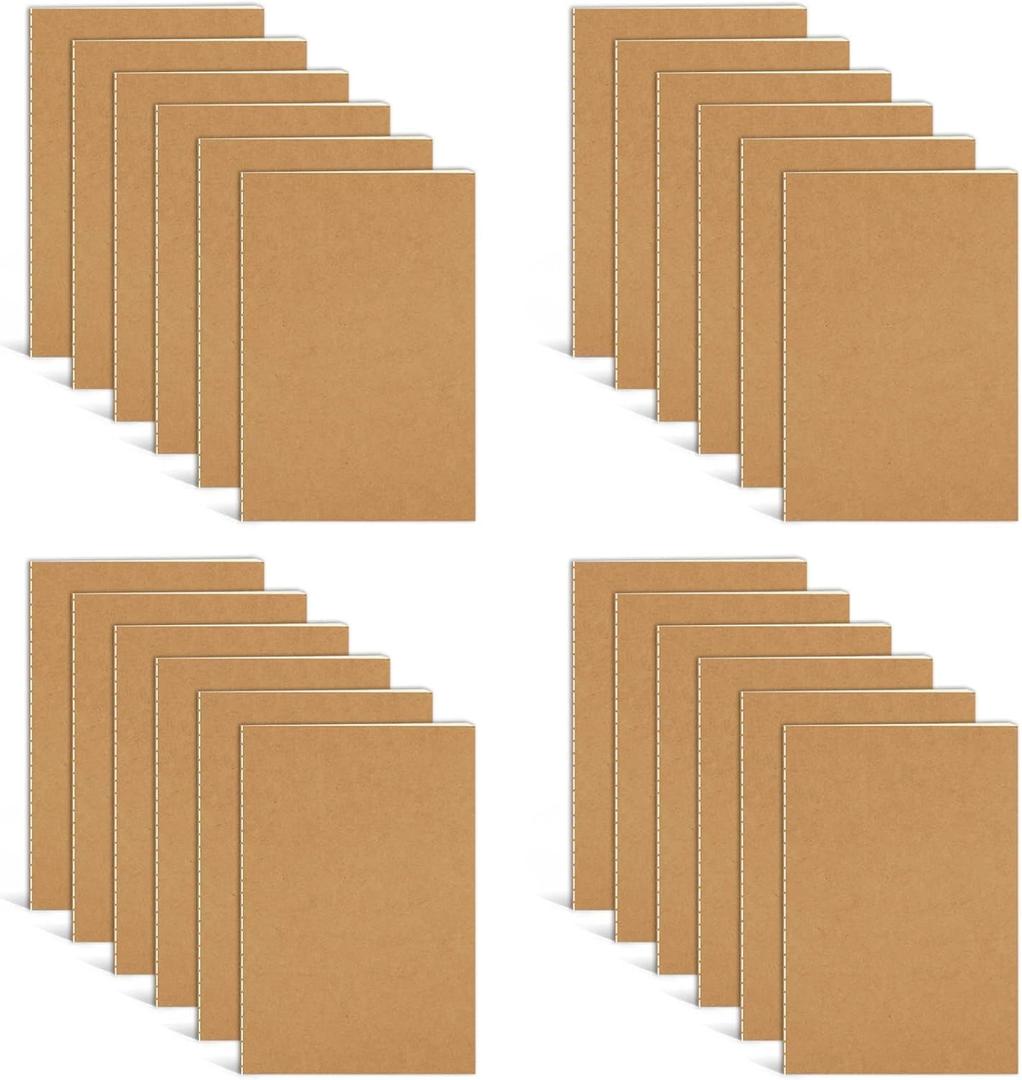 24 Pack A6 Mini Journal, 3.5"x 5", Thick & Lined Paper, Pocket Notebook, Softcover, Small Memo Notepad (Brown Kraft)