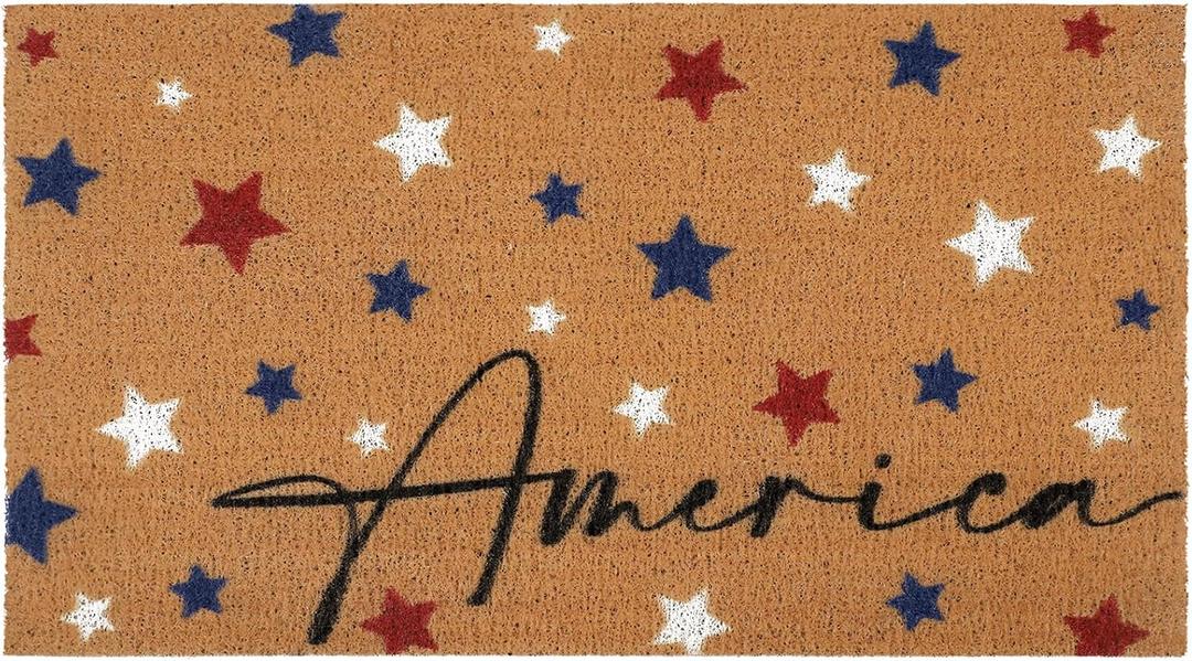 Nuanchu 30 x 17'' 4th of July Rug Patriotic Welcome Rug Non Slip Star Bathroom Farmhouse Rustic Independence Day Door Mat for Front Door Entrance Home(Star)