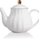 Sweejar Royal Teapot, Ceramic Tea Pot with Removable Stainless Steel Infuser, Blooming & Loose Leaf Teapot - 40 Ounce (White)