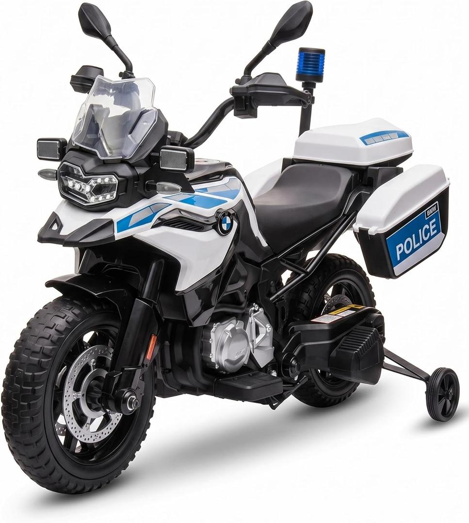 GARVEE Licensed BMW Police Motorcycle for Kids, 12V Electric Ride On Toy for Boys Girls Age 3-8, Battery Powered Motorbike w/LED Siren Lights, Music, 3 Speeds, Safety Training Wheels