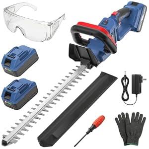 OGERY 20-Inch Brushless Cordless Hedge Trimmer with 2×3.0Ah Battery, 21V Electric Bush & Shrub Trimmer with Display, 2-Speed Control, 180° Rotatable Handle, Dual-Safety Switch for Garden Yard Care