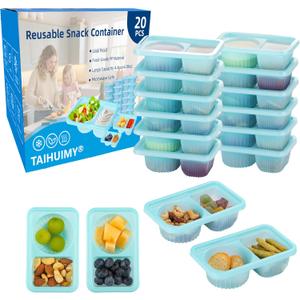 TAIHUIMY 8.4 OZ Reusable Snack Containers with Lids for Kid, New 2 Compartment Large Capacity Condiment Condiment Portion Control Containers for School lunch, Go out Travel, Party (20)