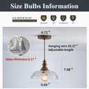 1-Light Pendant Light with Oil Rubbed Bronze Metal Glass Shade and Adjustable Cord Industrial Ceiling Hanging Light for Kitchen Island Bar Dining Room Bedroom Foyer Hallway Farmhouse