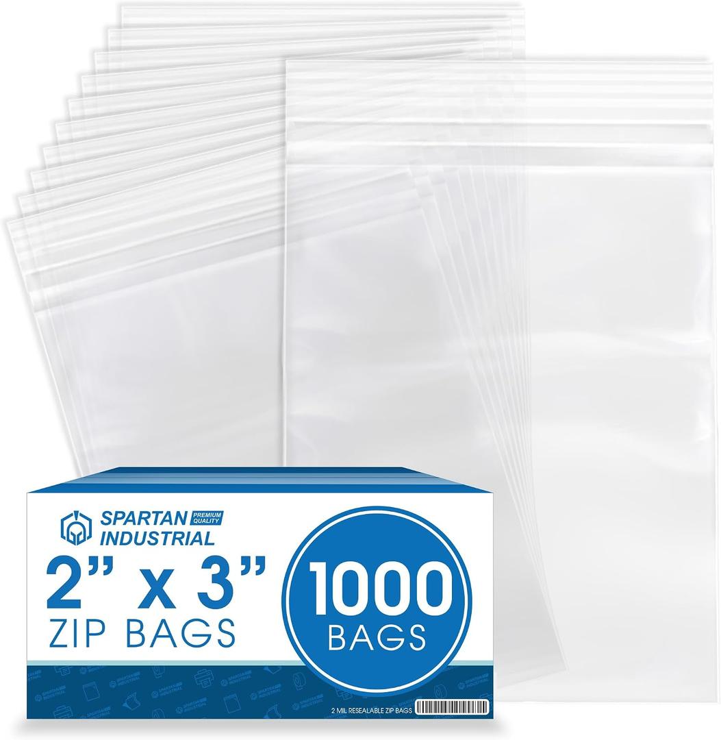 Spartan Industrial - 2 X 3 (1000 Count) 2 Mil Clear Reclosable Zip Plastic Poly Bags with Resealable Lock Seal Zipper