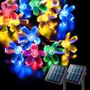JMEXSUSS Solar String Lights Outdoor Waterproof, 2 Pack Each 30.6FT 50LED Cherry Blossoms Christmas Light, Solar Flower Lights for Garden Patio Yard Tree Party Decorations, Multicolored