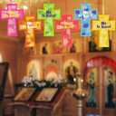Ctosree 24 Sets Religious Easter Crafts Easter He is Risen Cross Craft Kits Tissue Paper DIY Art for Celebrations Ornaments Religious Sunday School Crafts Home Classroom Game Activities