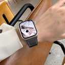 Genuine Leather Bands Compatible with Apple Watch Band Series 10 9 8 7 6 5 4 3 2 1 Ultra SE 49mm 46mm 45mm 41mm 44mm 40mm 42mm 38mm Women Men Top Calfskin for iWatch Wristband Replacement Strap (Black-Black Pin Buckle)