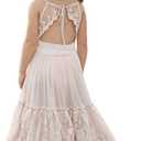 BIBIHOU Girls Kids Lace Back Full-Length Backless Tulle Party Holiday Formal Flower Girl Dress (Beige, M)