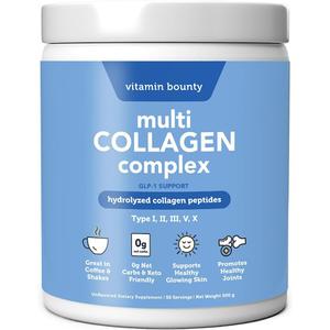 Vitamin Bounty Multi Collagen Complex - Hydrolyzed Collagen Peptides Types I, II, III, V & X - Supports Skin Elasticity, Joint Health, Hair & Nail Growth - 50 Servings