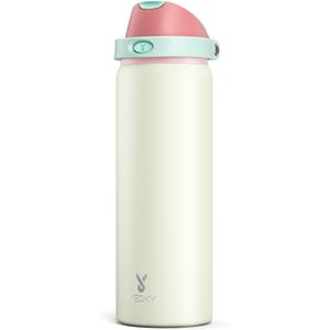 32 oz Insulated Water Bottle with Straw: Meoky Stainless Steel Metal Water Bottle with 2-in-1 Lid - Leak Proof, Cold for 24 Hours, Protective Silicone Base, BPA-Free for Sports Gym, Cream