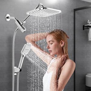 12" Rain Shower Head with Handheld Spray, Rainfall Shower Head with Handheld Combo, 11" Stainless Steel Extension Arm with Height & Angle Adjustable High Pressure Showerheads, Chrome