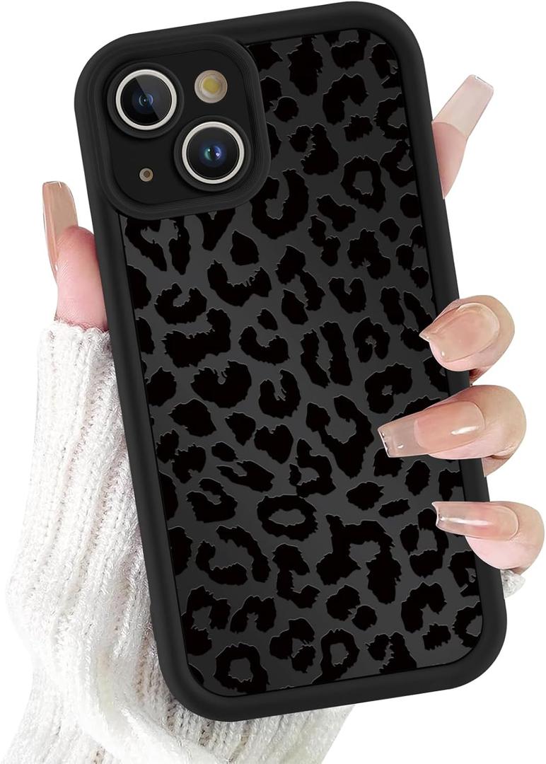 Cute Cheetah Print Phone Case for iPhone 13 Case 6.1", Aesthetic Luxury Black Leopard Pattern Design Cover Shockproof Soft Slim TPU Full Camera Lens Protective Funda for Women Girls