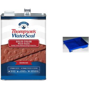 Thompsons WaterSeal 1 Gallon Sedona Red Solid Color Waterproofing Wood Stain Bundle with 403 Linzer 1 Quart Black Plastic Paint Tray