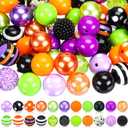 Poen 100 Pcs 20 mm Halloween Rhinestone Bubblegum Beads for Pens Bulk Crystal Resin Acrylic Plastic Spacer Chunky Beads for Halloween DIY Craft Keychain Necklace Bracelet Jewelry Making Holiday Decor (Classic Color)