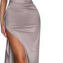 Memories Women's Sexy One Shoulder Satin High Split Cocktail Wedding Party Maxi Dress Shallow Apricot New Item, S