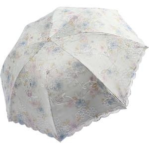 lace parasol umbrella Folding Anti-UV Sunshade Vintage Embroidered Sun Protection (Blue)