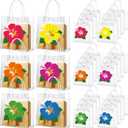 Wesnoy 24 Pcs Hawaiian Luna Gift Bags with Handles Clear Hibiscus Party Favor Bags Tropical Goodie Bag Summer Party Supplies for Aloha Tiki Birthday Decorations, 7.9'' x 7.9'' x 3.2''