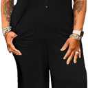 YeGine Plus Size Women Short Sleeve Loose Jumpsuit Casual Rompers One Piece Button Up Wide Leg Jumpsuits (3X-Large Plus, 2-black)