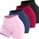 Workout Shorts for Women 2 Pcs Pack Cross Waist Active Gym Spandex Stretchy Yoga Compression with Side Pockets, Color: Black+red+navy+pink