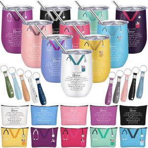 30 Pcs Appreciation Gift for Nurse Women 12 oz Wine Tumbler, Makeup Bag, Keychain, Thanksgiving Christmas Nurse Gift Set