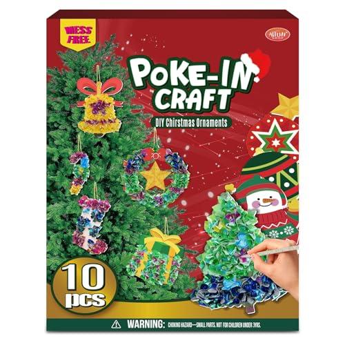 ATFUNSHOP Christmas Crafts for Kids Poke in Art No Mess Toy DIY Chrismas Ornaments for Boys and Girls Ages 4 5 6 7 8 9 10, Activity Kit Christmas Gifts, Xmas Party Favors Toys & Games
