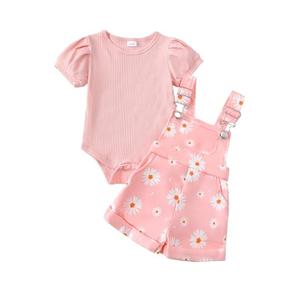 SUNNY PIGGY Baby Girl Clothes Summer Outfit Short Sleeve Overalls Suspender Infant Girls Short Set Shorts Clothing Size 12-18 M