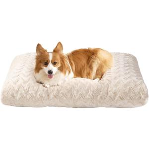 EHEYCIGA Washable Large Dog Bed for Crate 35x23 Inch, Reversible Kennel Pad for Dogs Weight Up to 45 lbs, Plush and Comfy Pet Sleeping Mat, Beige