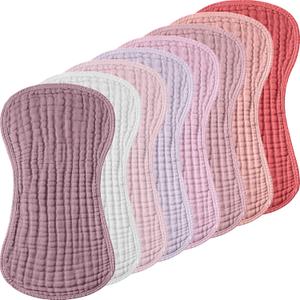 Frienda 8 Packs Muslin Burp Cloths Baby Girl Large 20''x10'' Organic Cotton Burp Rags 6 Layers Absorbent Soft Colorful Washcloth for Drool Spit up Newborn Must Have Essential Shower Registry Gifts (Pink/Purple Color)