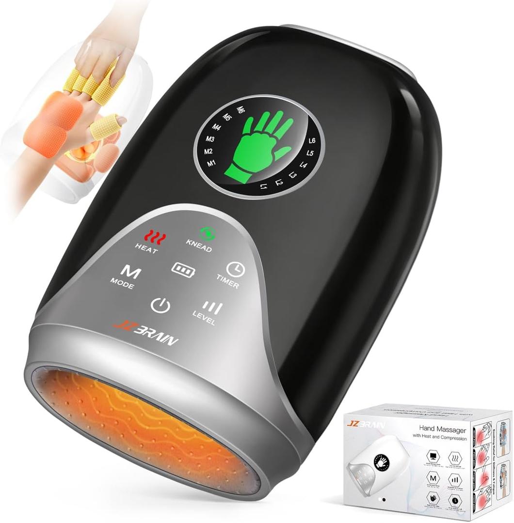 JZBRAIN Hand Massager with Heat and Compression Hand and Wrist Massager with Customizable Modes, Finger Stretch Function, Palm Roller - Daily Comfort for Women, Men, Home, Office Use