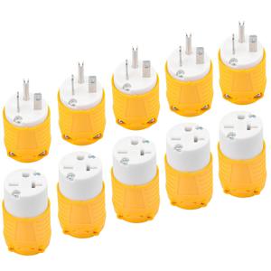 6-20P Replacement Plug and 6-20R Replacement Connector 5 Set, 20 Amp 250 Volt Extension Cord Ends, 2 Pole, 3 Wire Grounding, Industrial Grade, Heavy Duty, ETL Listed