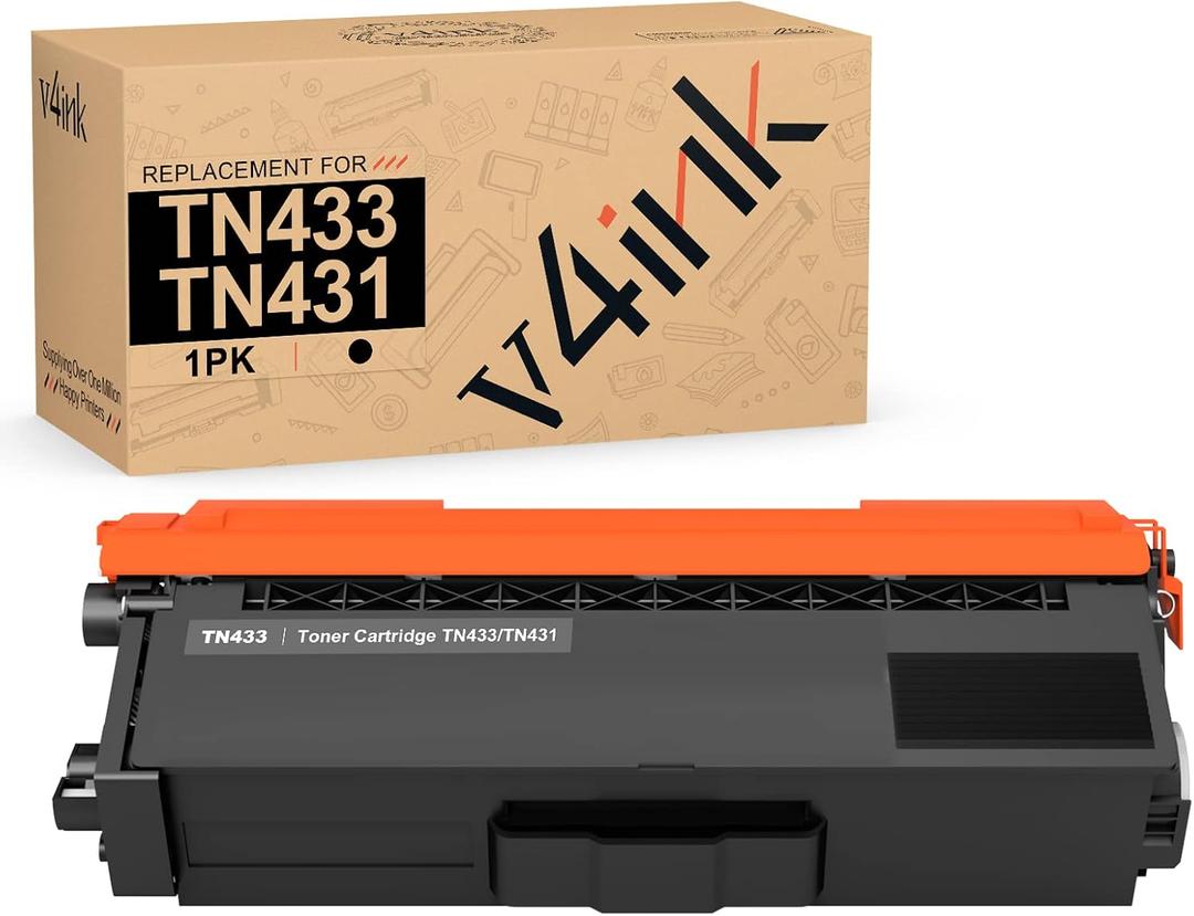 v4ink TN431BK TN433BK Compatible Toner Replacement for Brother TN433 TN431 Black Toner for Brother MFC-L8900CDW MFC-L8610CDW HL-L8260CDW HL-L8360CDW HL-L8360CDWT HL-L9310CDW Printer 1 Pack