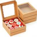 30pcs 8x8x2 Inch Bakery Boxes Cookie Boxes with window Pie Box Chocolate Covered Strawberries Box for Christmas Valentine's Mother's Day (Brown)