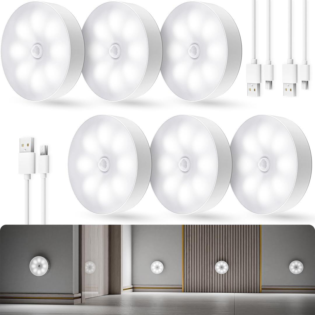 Puck Light LED Motion Sensor Closet Lights USB Rechargeable Under Cabinet Counter Lighting Lights for Vehicles Night Light with Magnet Stick-on for Kitchen