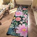 2x6 Floral Boho Runner - Black Non-Slip Washable Rug, Scalloped Flower Carpet for Hallway Bathroom & Entryway