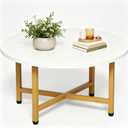 Coffee Table, 23.6" Small Coffee Tables, Gray Round Coffee Tables for Living Room, Floor Table for Sitting on The Floor, Center Coffee Table with Metal Frame for Office Apartment Home, Gold