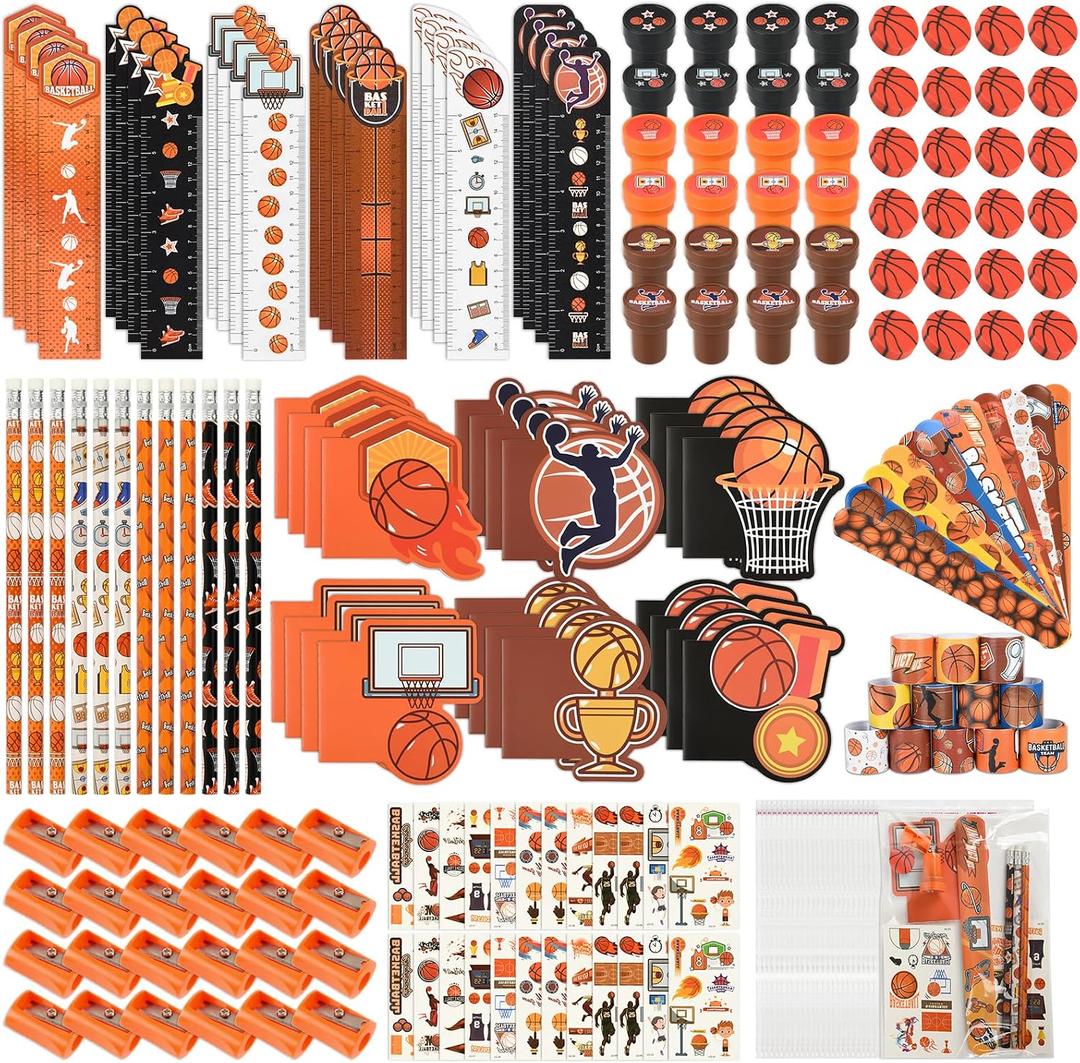 216Pcs Basketball Stationery basketball Theme Gifts Birthday Supplies Team Gift Goodie Bags Stuffer Pencils Classroom games Rewards School Office Supplies basketball