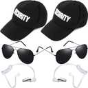 6 Pcs Playing Cosplay Toy Secret Service Dress up Includes Earplugs Acoustic Tube Headset Sunglasses and Black Security Hat for Teens Boys Playing Cosplay Costume Party Accessory Kit (Black)