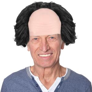 ANOGOL Hair Cap + Black Old Man Wig Balding Wig for Adults 100 Days of School Costume Black Scientist Short Synthetic Hair for Cosplay Costume Halloween Party