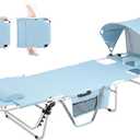 Tanning Chair with Sun Canopy Face Hole, Heavy Duty Folding Chaise Lounge Chair 5 Position Reclining for Adults Outside Reading Sunbathing Poolside Camping Beach, UPF 50+ Sun Shade, 300 LBS (Standard Size, Blue)