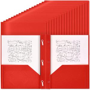 Yeaqee 150 Pack Plastic Folders with Prongs Heavy Duty Plastic 2 Pocket Folder with 3 Prongs, Business Card Slot for Back to School Office Home 11.6 x 9.5 Inch (Red)
