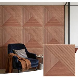 6 PCS Acoustical Wall Panels23.6 x 23.6 Inch Self-adhesive Sound Absorbing Panels Decorative, Wood-Pattern Printing Soundproof Wall Panel for Home Office Studio,patchwork three-color