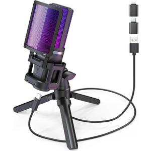 ZealSound Gaming USB Microphone for PC,RGB Condenser Computer Mic with Tripod Stand,Quick Mute,Gain Control for Gaming,Streaming,Podcasting,Recording,ASMR,Cardioid Mic Kit for Laptop/PS4/PS5/Phone