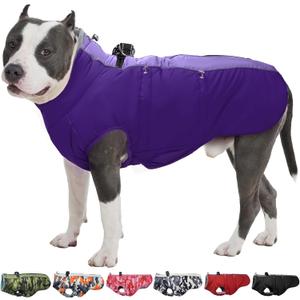 Dog Coat Winter Warm Dog Jackets for Large Dogs Reflective Snowsuit with Harness Fleece Dogs Snow Jacket Waterproof Pet Clothes for Cold Weather (Purple)
