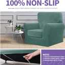 2 x ZNSAYOTX Luxury Velvet Chair Slipcovers with Arm 2 Piece Stretch Chair Covers for Living Room Thick Soft Armchair Slipcover Anti Slip Pet Friendly Furniture Protector (Pea Green),30"-47"(1 Cushion)