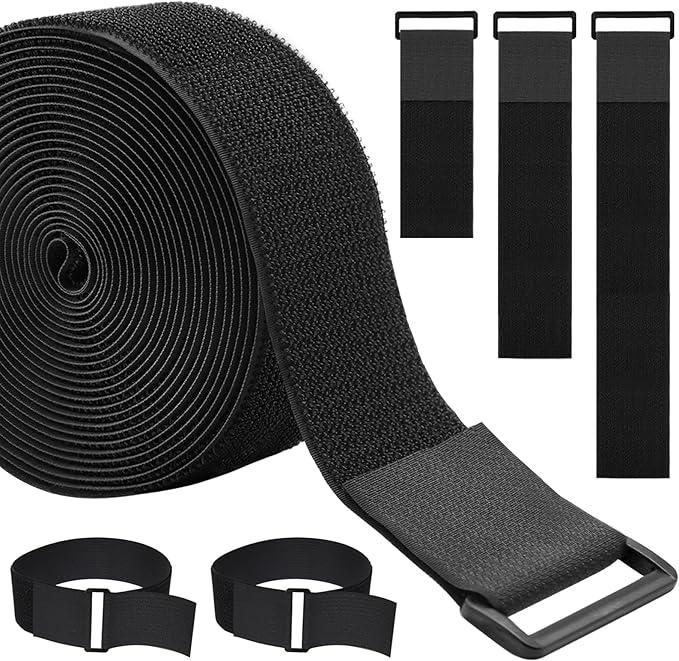 WSZJINB 1.5In x 32Ft Cable Straps Heavy Duty With 40 Buckles, Black Hook and Loop Straps, Reusable Cable Ties for Organizer or Storage