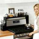 31-inch Bamboo Stove Rack for Above the Hob,Height Adjustable, Kitchen Bamboo Spice Rack, Supports Up to 50 Pounds. Stove Rack for Storing Spices and Kitchen Utensils (Black)